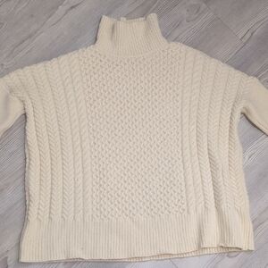 AYR S Le Square Extra Fine Merino Wool Cable Knit Sweater Cream Oversized
